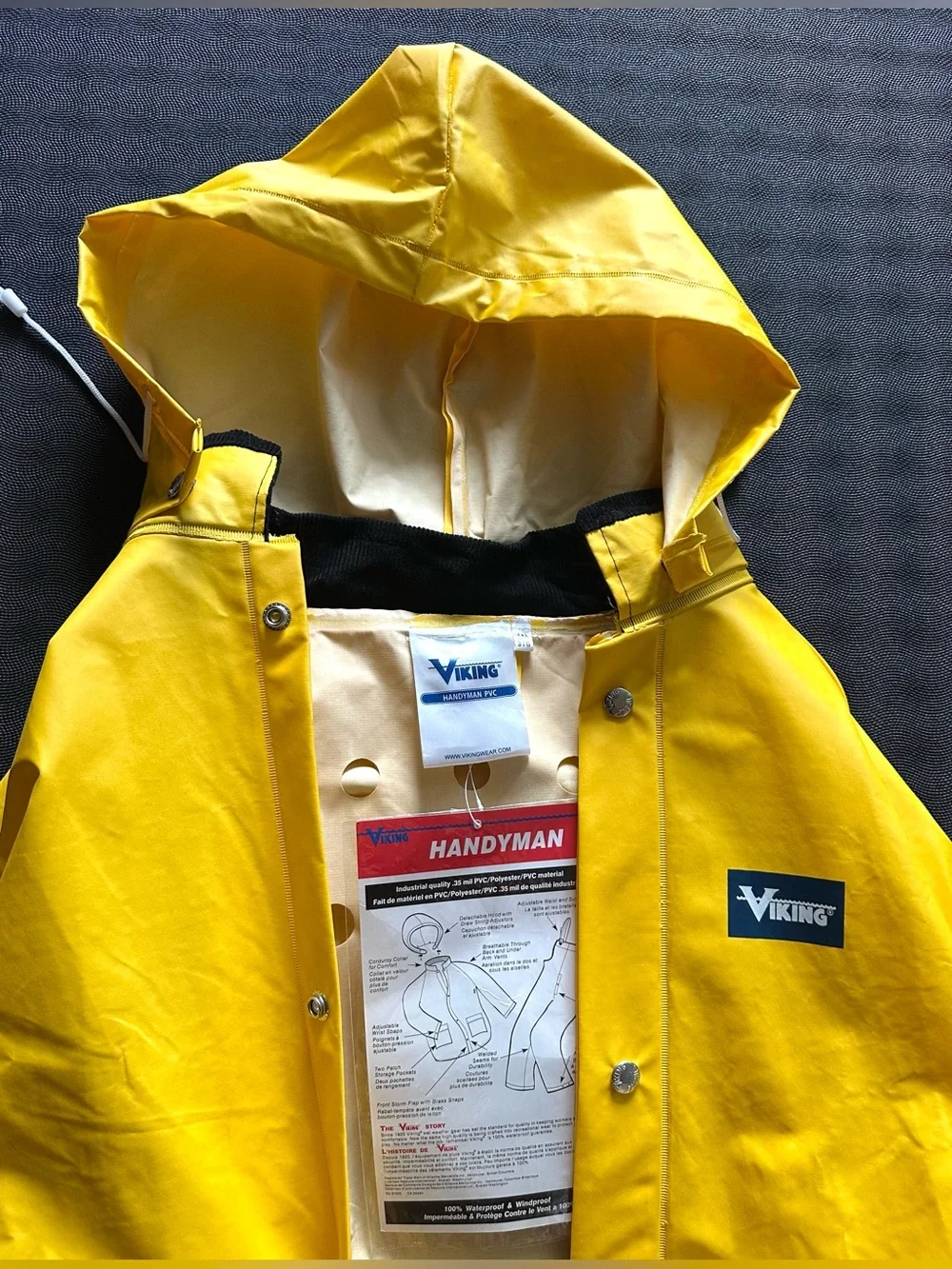 Viking Big & Tall Men's Yellow Hooded Raincoat - Waterproof Shell, 3XL - Picture 2 of 3